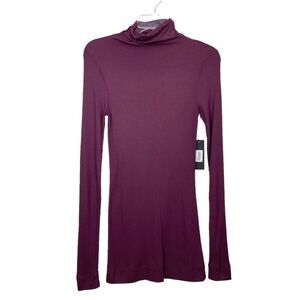 Heather By Bordeaux Wine Turtleneck Ribbed Long Sleeve Top, Small